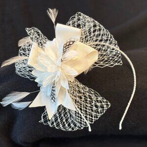HEADBAND_Bridal/Special Occasion Silk Flower Grosgrain Ribbon, Feathers, English